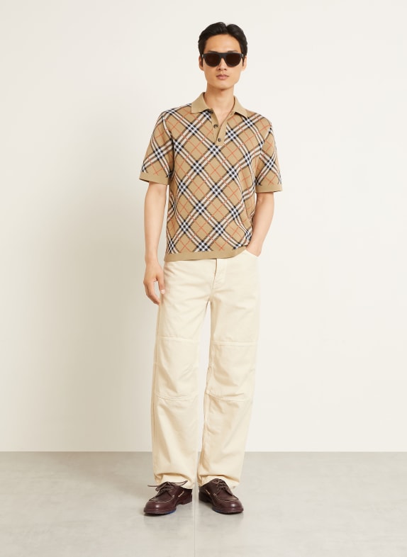 BURBERRY Pletená polokošile MARLOW VELBLOUDÍ / ČERVENÁ / BÍLÁ
