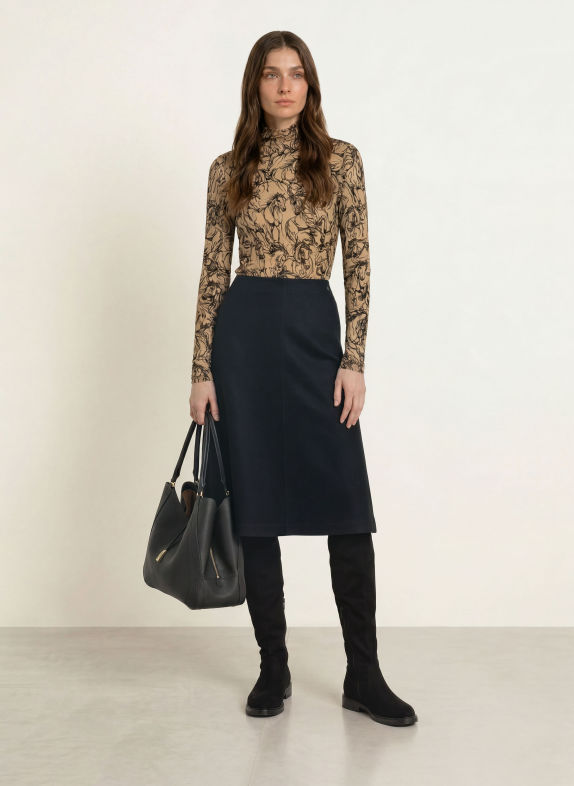 MARC CAIN Langærmet bluse i mesh 620 tannin
