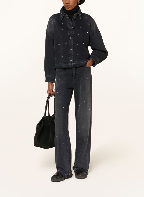 MARC CAIN Jeansbluse mit Schmucksteinen und Schmuckperlen 900 black new
