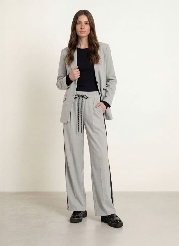 MARC CAIN Wide-leg trousers WEDI with Braided Trim 820 GREY