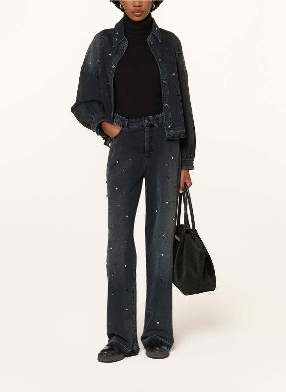 MARC CAIN WIGAN Wide-Leg jeans with Rhinestones and Beads 900 black new