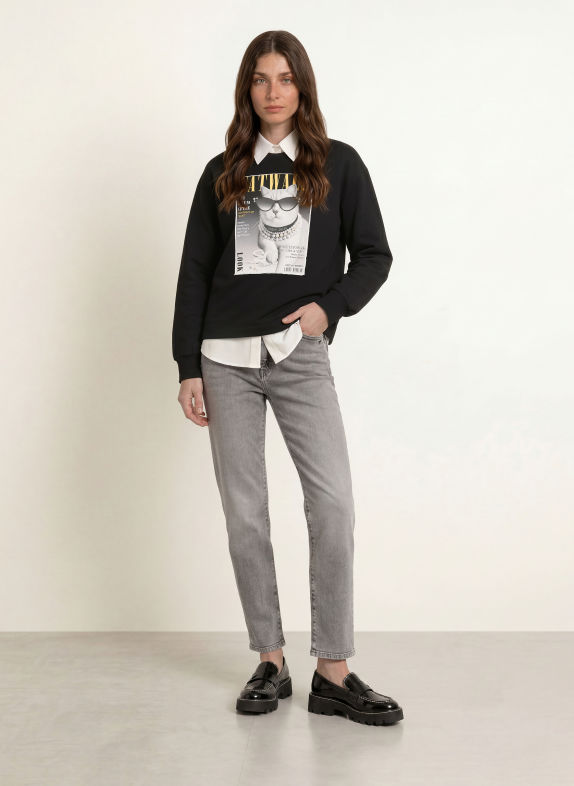 MARC CAIN Sweatshirt with decorative beads 900 black new