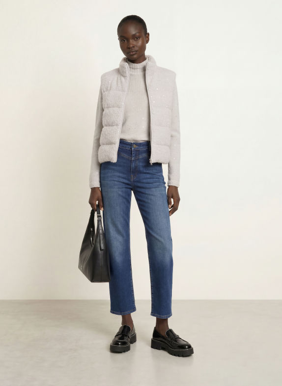 MARC CAIN Gewatteerd vest met pailletten 802 nimbus cloud
