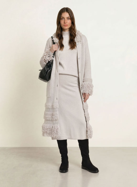 MARC CAIN Knit skirt with cashmere and sequins 802 nimbus cloud