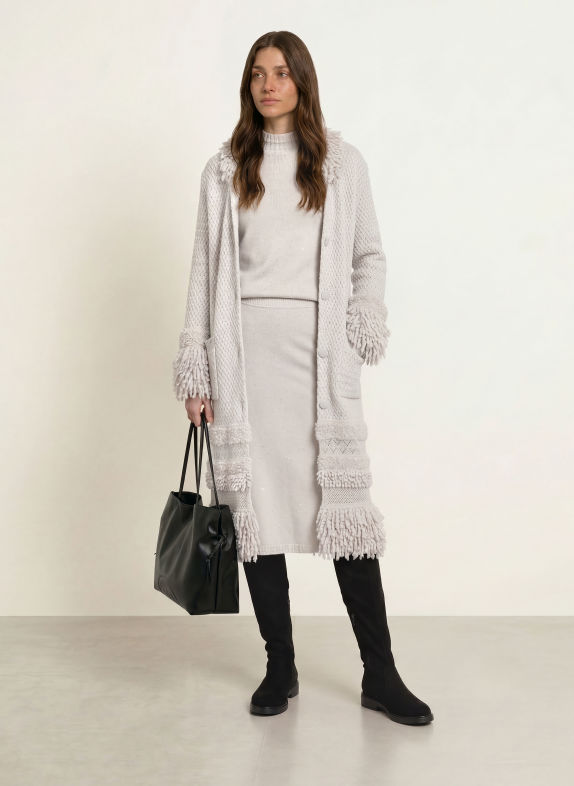 MARC CAIN Strickmantel mit Cashmere und Pailletten 802 nimbus cloud