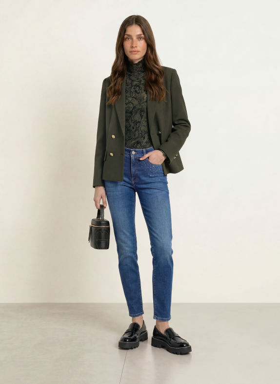 MARC CAIN Jeansy skinny SILEA z kamyczkami ozdobnymi 357 vintage indigo