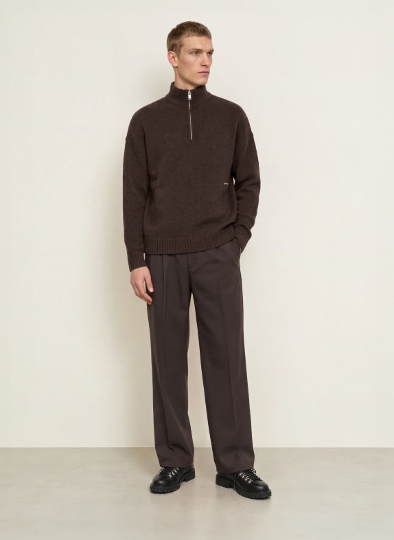 DRYKORN Pull col zippé BENEDIO MARRON FONCÉ