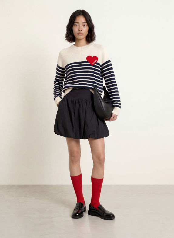 FROM FUTURE Cashmere-Pullover WEISS / ROT / DUNKELBLAU
