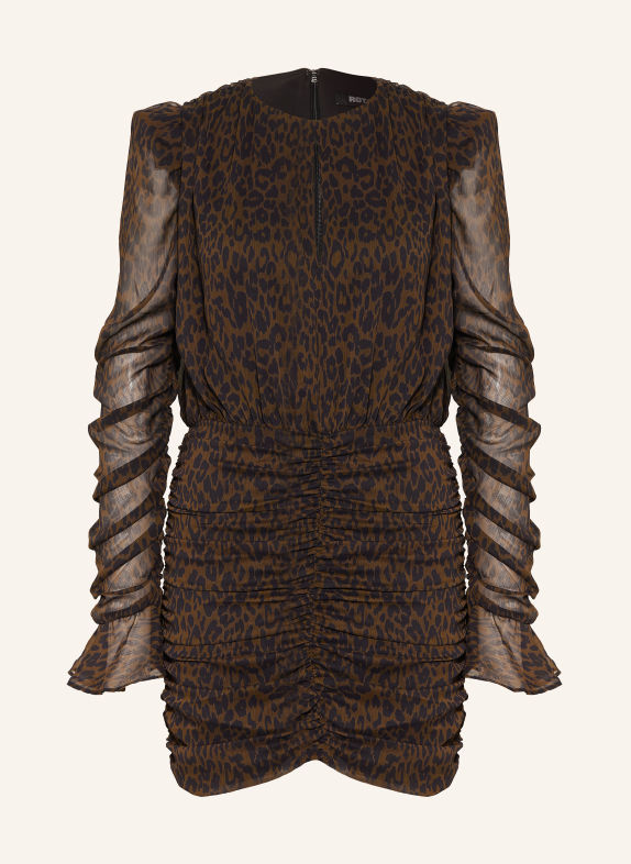ROTATE Kleid mit Volants DUNKELBRAUN / SCHWARZ