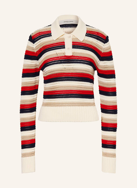 GOLDEN GOOSE Strikket poloshirt ECRU / RØD / BLÅ