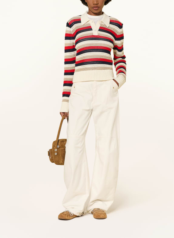 GOLDEN GOOSE Strick-Poloshirt ECRU / ROT / BLAU