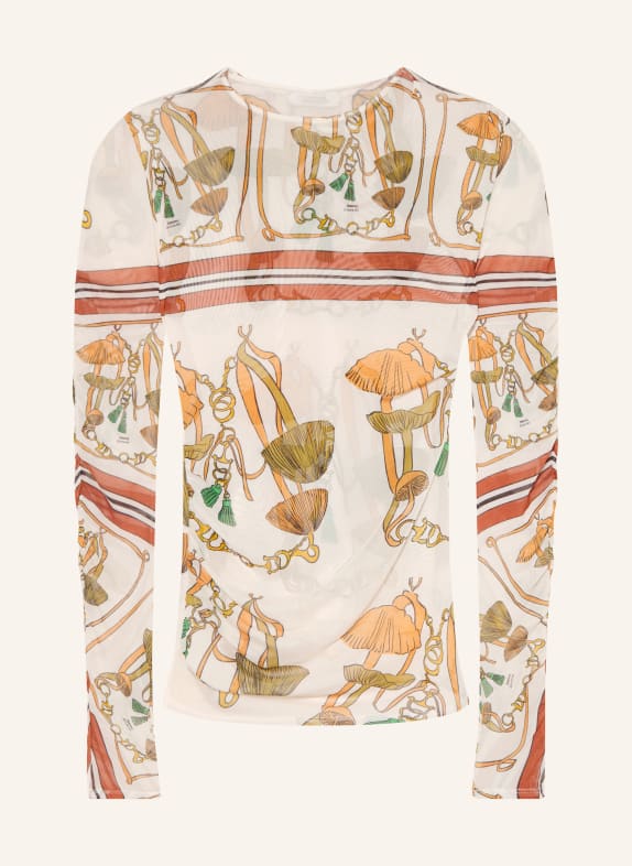 DOROTHEE SCHUMACHER Longsleeve WILD FUNGHI aus Mesh ECRU / COGNAC / GRÜN