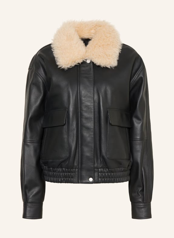 MRS & HUGS Leather jacket with removable faux fur BLACK