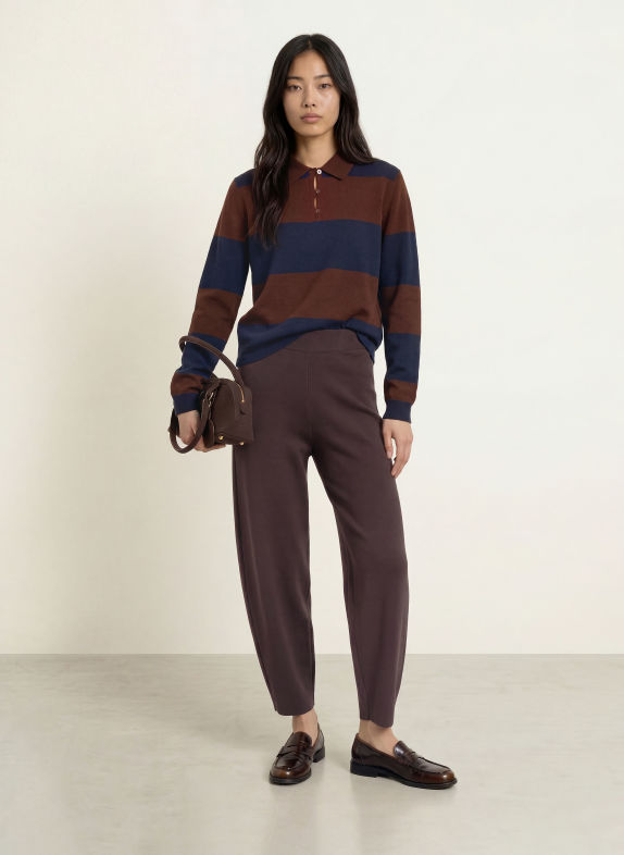 YERSE NORA Knit polo shirt BROWN / BLUE