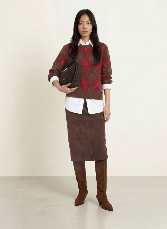 YERSE Lederrock SUEDE DUNKELBRAUN