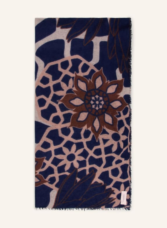 PURSCHOEN Écharpe en cachemire NEO ZAHARA BLEU FONCÉ / MARRON / BEIGE