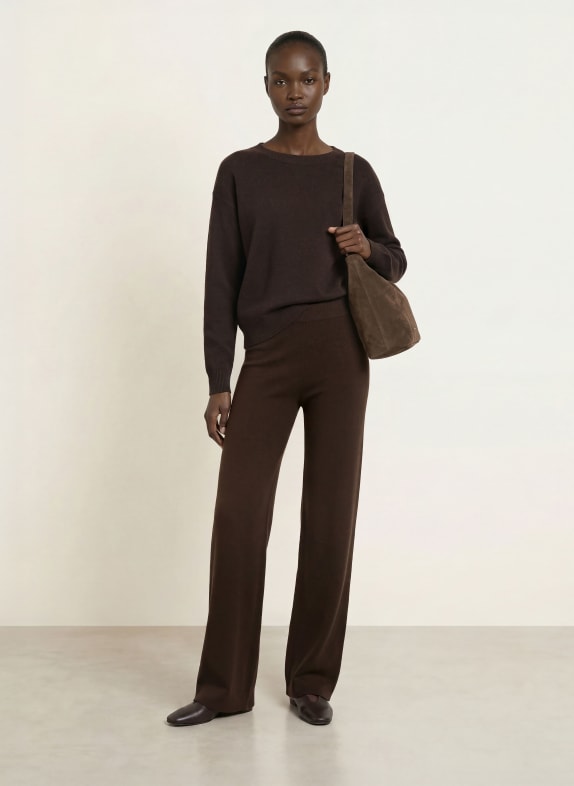 ALLUDE Gebreide broek met kasjmier MARRON FONCÉ