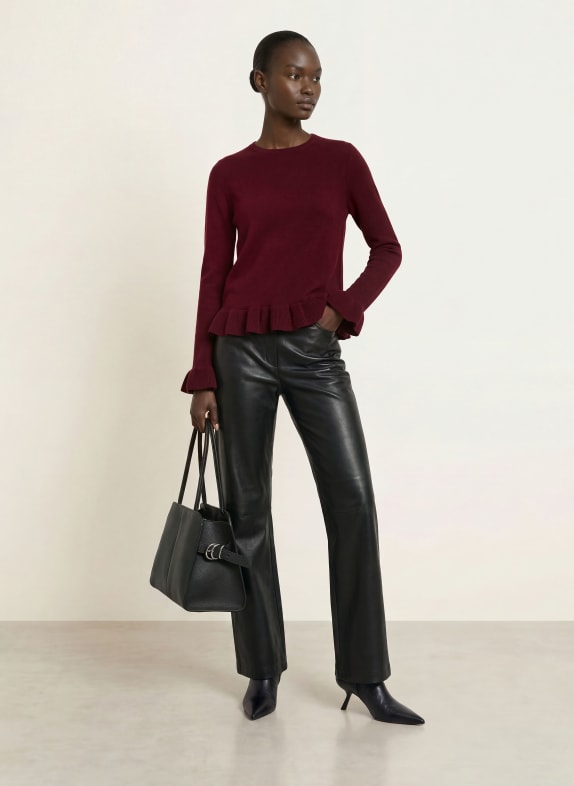 ALLUDE Trui met kasjmier en volants DONKERROOD
