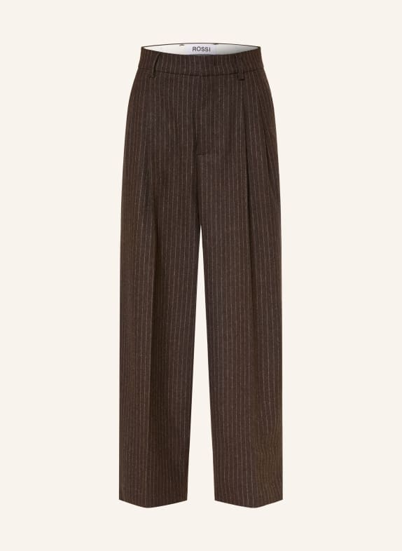 ROSSI NOA 7/8-length flannel trousers DARK BROWN / WHITE