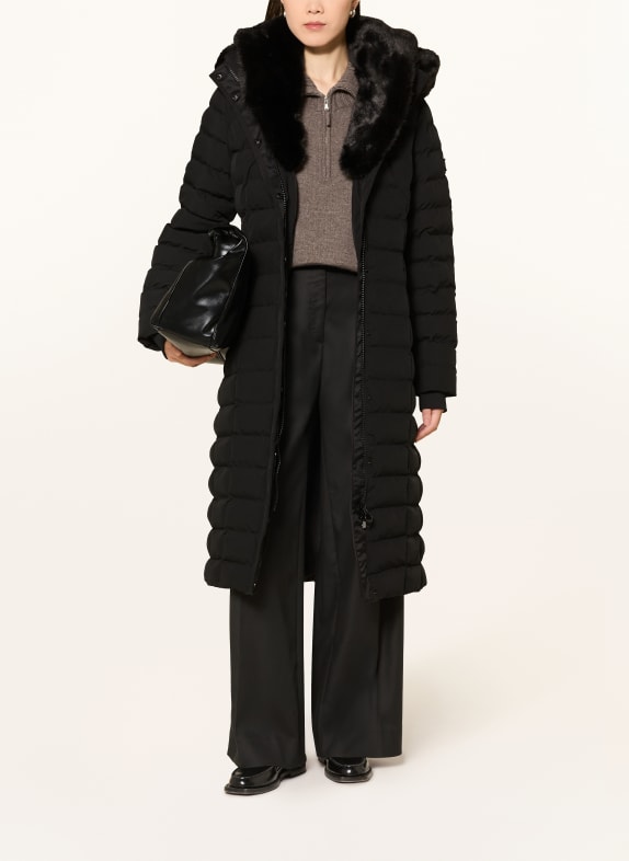 WELLENSTEYN Manteau matelassé SANTORIN SUPER LONG avec capuche amovible et fourrure synthétique amovible NOIR
