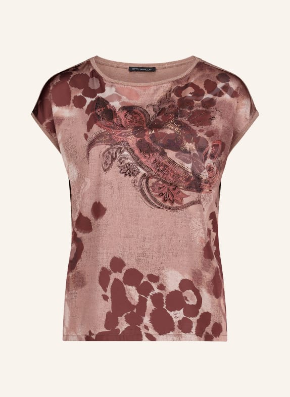 Betty Barclay Blouseshirt van gemengde stoffen met sierstenen BRUIN / LICHTROOD