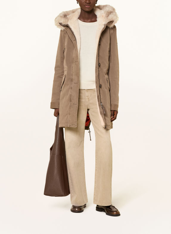 BLONDE No.8 Parka ASPEN med aftageligt kunstpels KHAKI / BEIGE