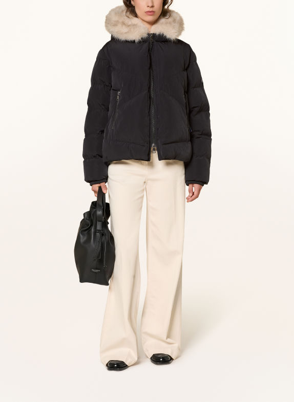 BLONDE No.8 Gewatteerde jas SNOW met imitatiebont ZWART / BEIGE