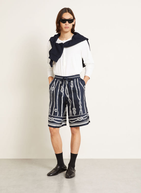 DOLCE & GABBANA Zijden shorts DONKERBLAUW / WIT