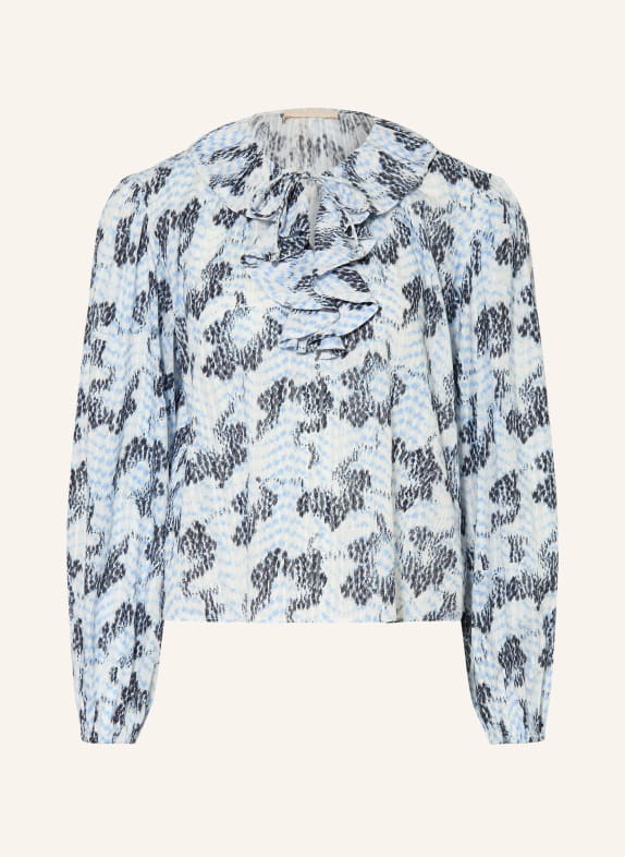 ULLA JOHNSON SIENA Shirt blouse with Ruffles LIGHT BLUE / WHITE / BLACK