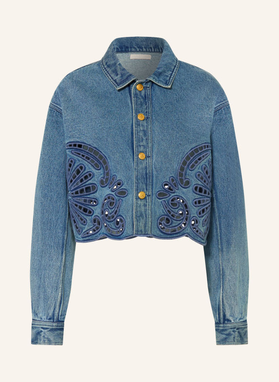 ULLA JOHNSON BOBBI Denim Jacket with Eyelet Lace BLUE / DARK BLUE