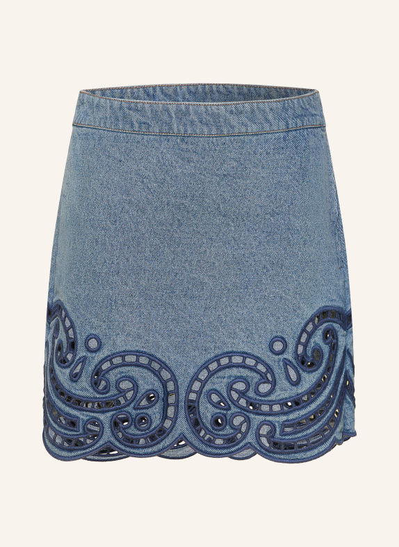 ULLA JOHNSON CADIZ denim skirt with eyelet lace BLUE / DARK BLUE