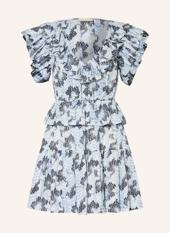 ULLA JOHNSON CELIE Dress with Ruffles LIGHT BLUE / WHITE / BLACK
