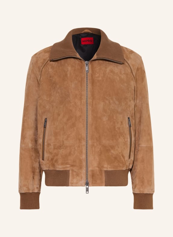 HUGO LAINES Leather Blouson BEIGE / BROWN