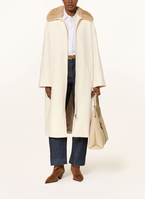 HERNO Wollmantel mit abnehmbarem Kunstfell ECRU / BEIGE
