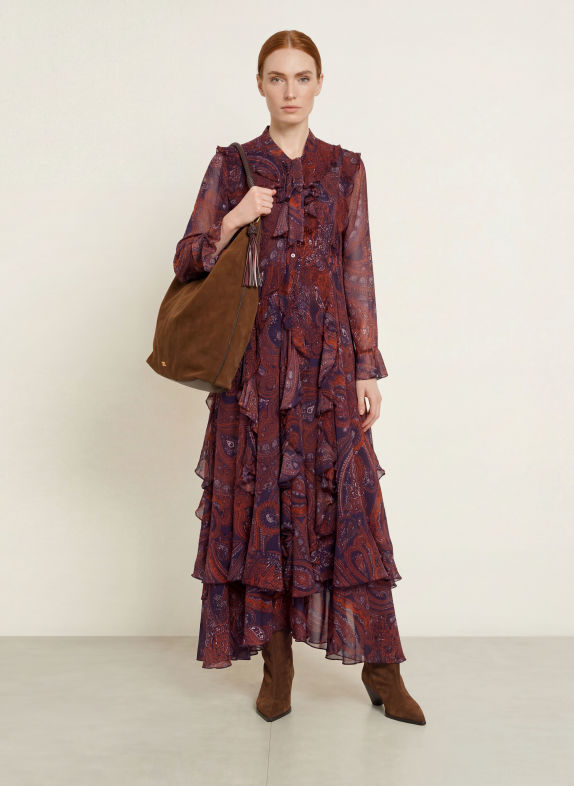 darling harbour Schluppenkleid mit Volants Orange / Blueberry