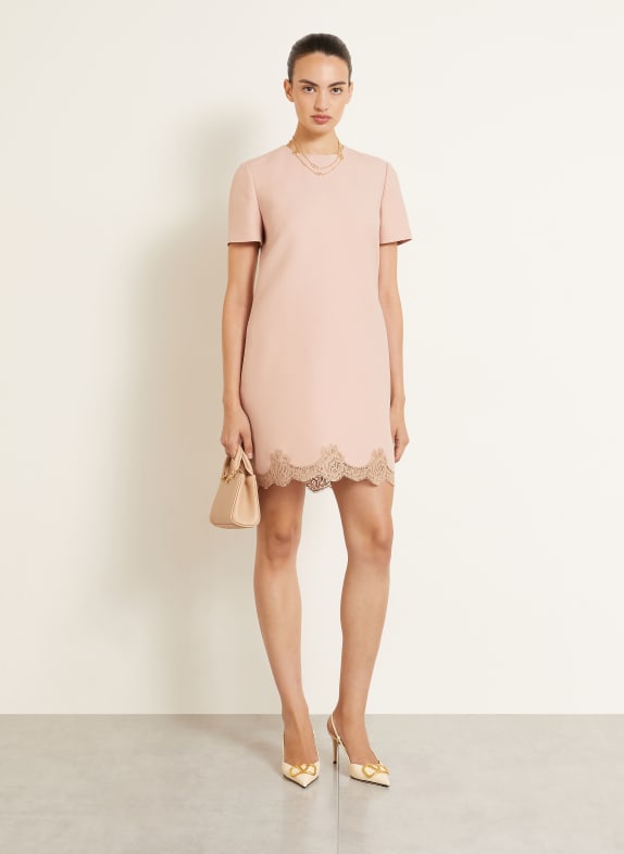 VALENTINO Robe SOLID en soie et dentelle ROSÉ