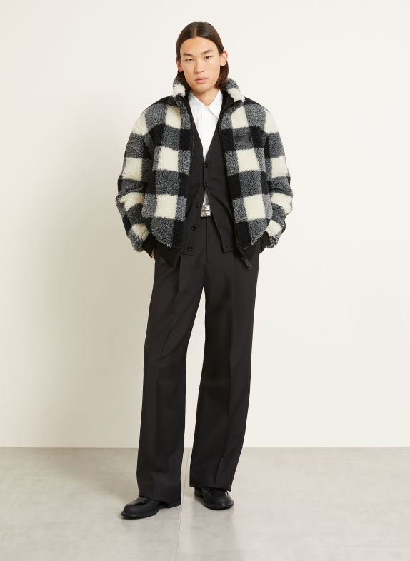 GIVENCHY Blouson van teddybont ZWART / GRIJS / WIT
