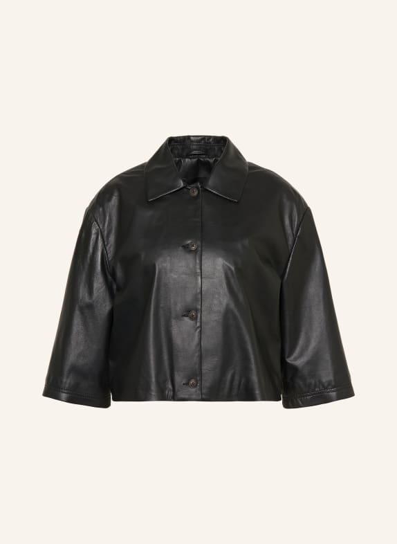 STUDIO AR HOLLIS Leather Jacket with 3/4-Length Sleeves BLACK