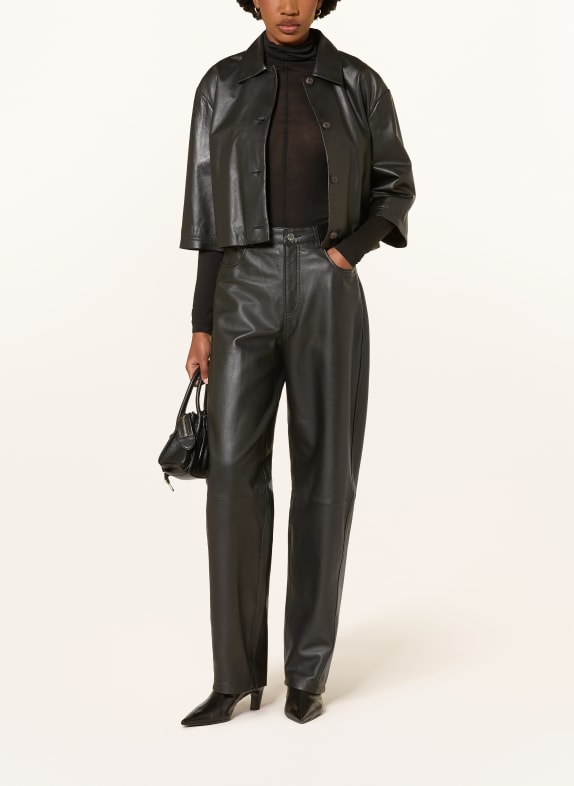 STUDIO AR HOLLIS Leather Jacket with 3/4-Length Sleeves BLACK