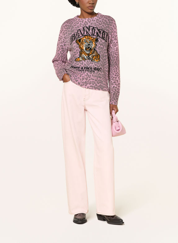 GANNI Pullover ROSA / DUNKELGRAU / ORANGE