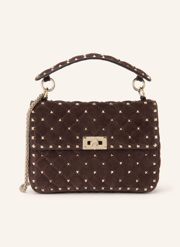 VALENTINO GARAVANI Umhängetasche ROCKSTUD SPIKE MEDIUM mit Nieten DUNKELBRAUN / GOLD