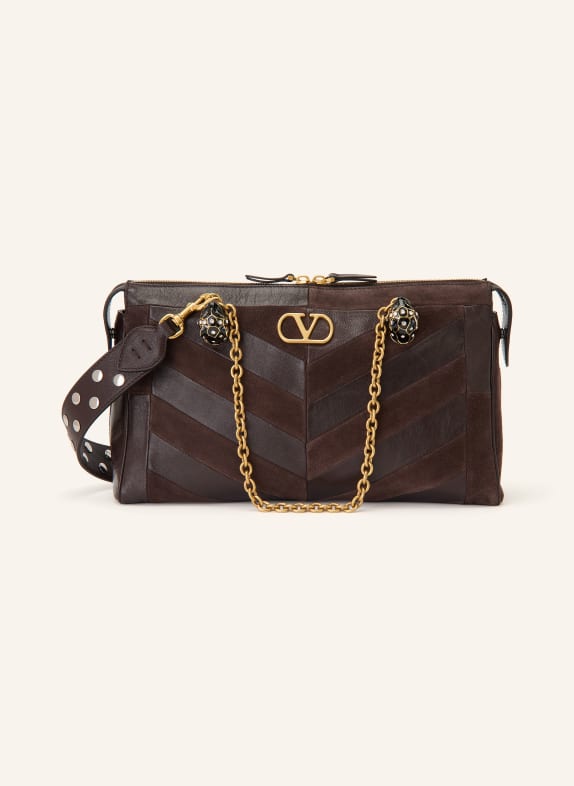 VALENTINO GARAVANI PANTHEA Handbag with Rhinestones DARK BROWN / GOLD / BROWN