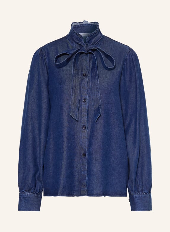 Soluzione Strikblouse met strik in jeanslook DONKERBLAUW