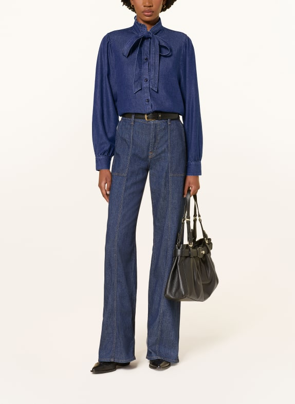 Soluzione Strikblouse met strik in jeanslook DONKERBLAUW