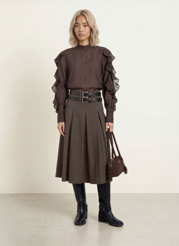 CPH MUSE Pleated skirt CMTAILOR TAUPE / BLACK