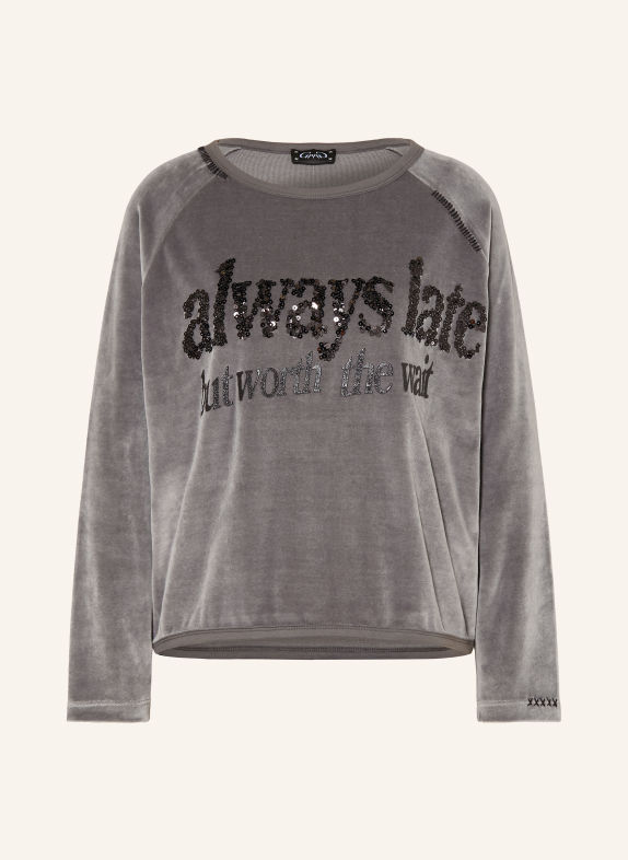 Grace Nickishirt ALWAYS LATE met pailletten DONKERGRIJS / ZWART