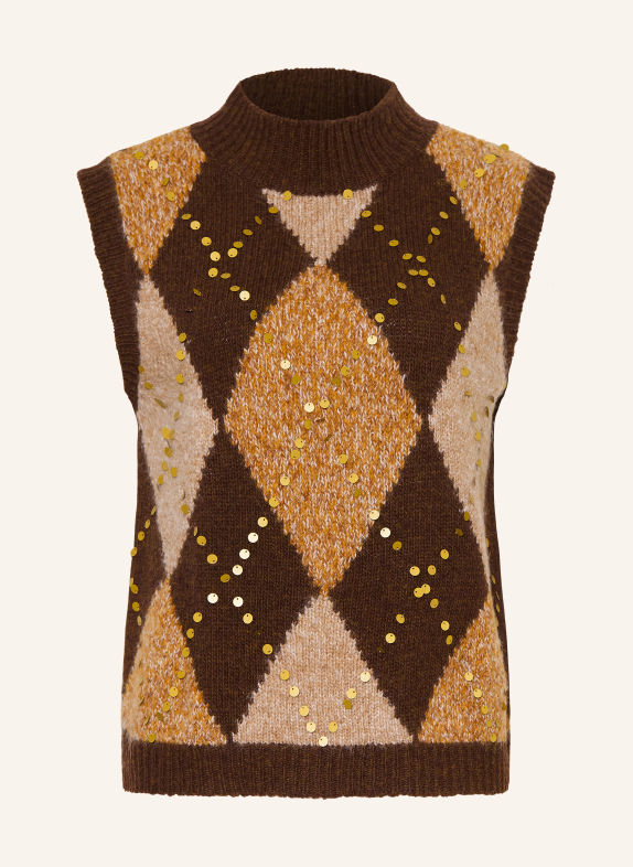 Grace Spencer zonder mouwen met pailletten MARRON FONCÉ / GOUD / BRUIN