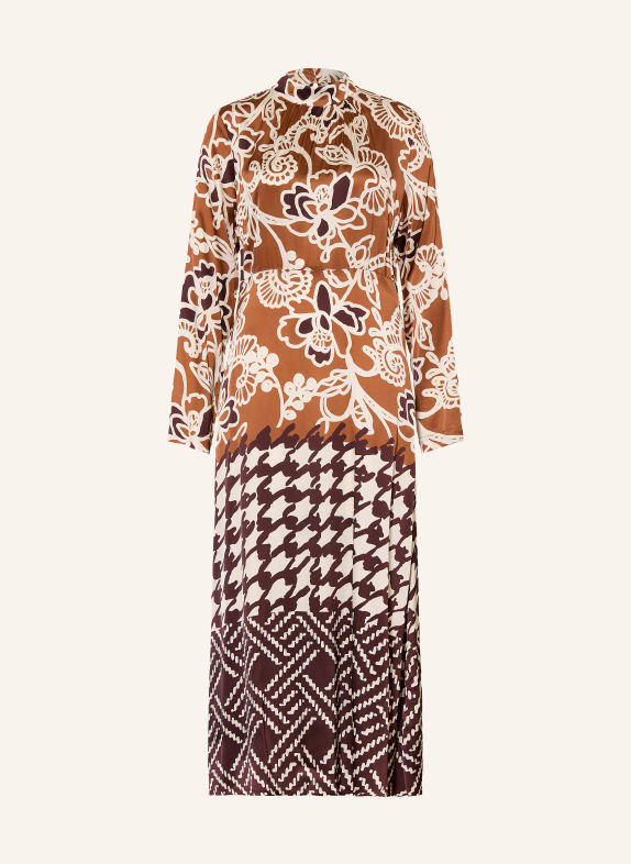 Grace Satijnen jurk FLORA BRUIN / MARRON FONCÉ / ECRU