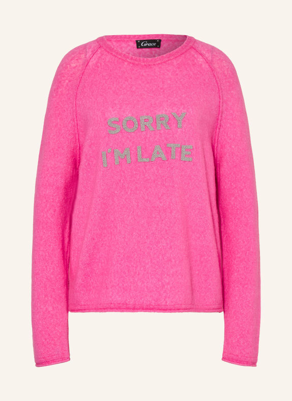 Grace Trui SORRY I'M LATE met sieradenparels ROZE / ZILVER