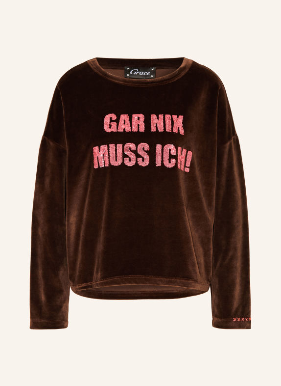 Grace Longsleeve GAR NIX van fleece met pailletten MARRON FONCÉ / NEONROZE